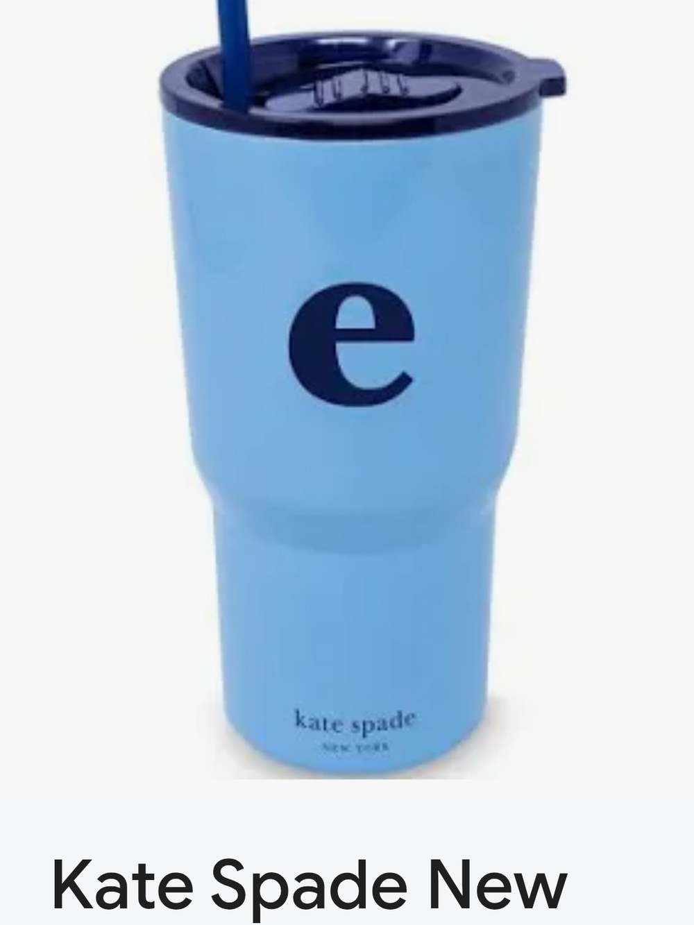 kate spade light blue tumbler with navy lid and monogram